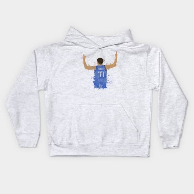 Luka Doncic Paint Splatter Art Kids Hoodie by slawisa